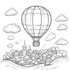 Simple Hot Air Balloon Floating Over a Scenic Landscape