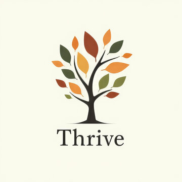 Thrive Logo mit bunten Bl&auml;ttern und stilisiertem Baum


