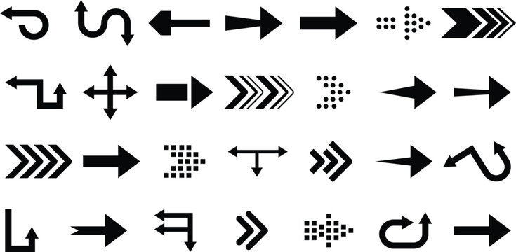 Collection different arrow signs. Black arrows icons. Arrows vector illustration. Modern simple arrows