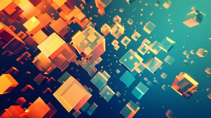 Vibrant 3D Abstract Floating Cubes Background with Gradient Colors and Depth Effect