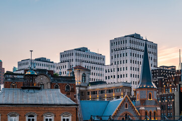Fototapeta premium Various Shanghai city buildings at dusk