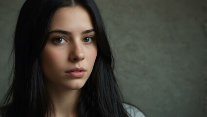 Fototapeta premium Portrait of a Young Woman with Long Black Hair.