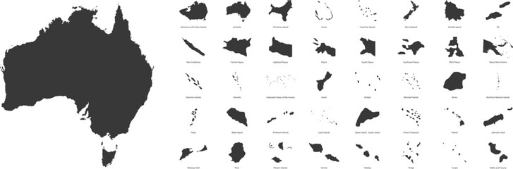 Fototapeta premium Subregions and countries of geopolitical Oceania. Australasia, Melanesia, Micronesia and Polynesia. Vector illustration