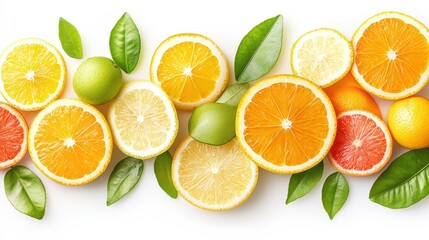 Fototapeta premium Colorful Citrus Fruits with Fresh Green Leaves