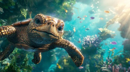 Obraz premium Sea Turtle Underwater.