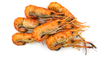 Grilled shrimp on a white background. Seafood. Natural symptoms