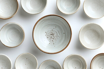 Ceramic Bowls on White Background Illustration