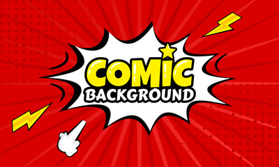 Red pop art comic background with halftone comic bubbles. Pop art poster in retro comic book style
