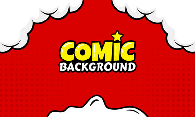 Red pop art comic background with halftone comic bubbles. Pop art poster in retro comic book style