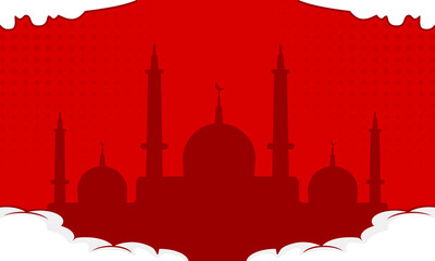 Red pop art comic background with halftone comic bubbles. Pop art poster in retro comic book style. Mosque style comic poster