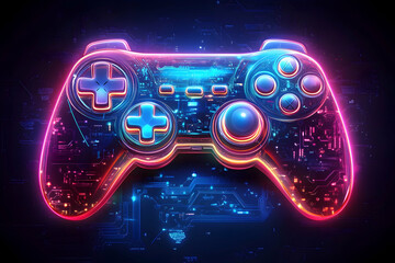 Neon Glowing Gamepad 3D Illustration