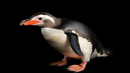 Fototapeta premium Yellow-eyed Penguin Bird on Black Background, Photo Realistic, Wallpaper, Cover and Screen for Smartphone, PC, Laptop, 9:16 and 16:9 Format
