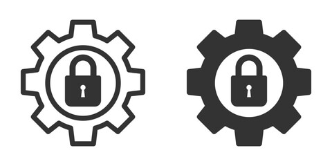 Padlock inside gear icons, representing security settings, privacy, or protection in systems. Vector illustration.