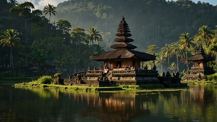 Pura Ulundanu Bratan Temple on Lake Bratan, Bali, Indonesia.