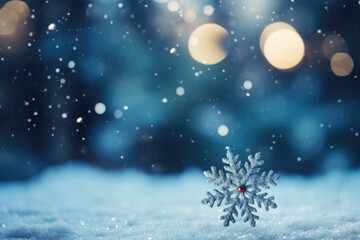 generated illustration of close-up of a snowflake. Winter background