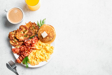 Full American Breakfast with scrambled eggs