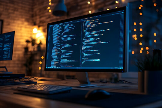 Desktop with Code on Monitor and Keyboard