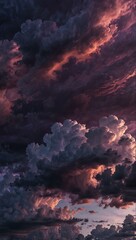 Purple sky with dramatic clouds for a dreamy atmosphere.