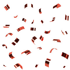 Falling shiny red confetti on transparent background. Bright blinking scarlett festive tinsel. Holiday design elements for web banner, poster, flyer, invitation.	