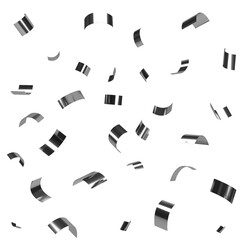 Falling shiny silver confetti on transparent background. Blinking grey metal festive tinsel. Holiday design elements for web banner, poster, flyer, invitation.	