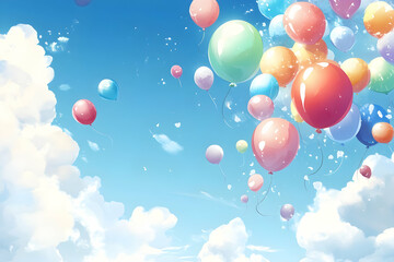 Colorful Balloons Floating in a Blue Sky Illustration