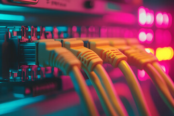 Abstract  Background - Network Cables Plugged in Server Rack