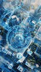 Fototapeta premium Blueprint of a smart city concept showcasing technology, housing, and eco friendly urban design