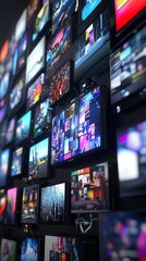 A stunning wall of screens displaying vibrant digital art and visuals.