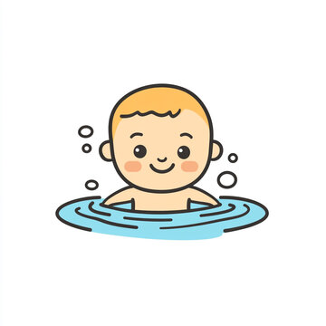 recommend clip art: A cute cartoon illustration of a baby swimmer swimming in the pool.