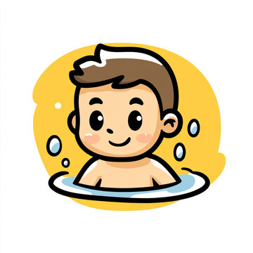 recommend clip art: A cute cartoon illustration of a baby swimmer swimming in the pool.