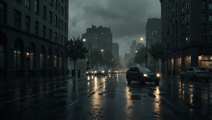 Fototapeta premium Rainy city day with a gloomy atmosphere.