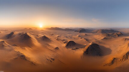 Naklejka premium Vast Desert Landscape at Sunrise with Mountain Range