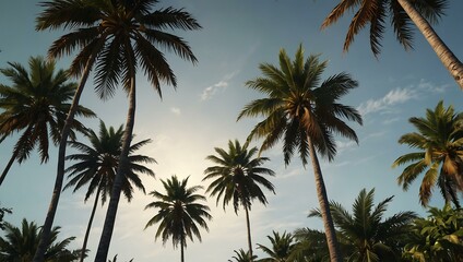 Realistic palm trees swaying gently in an invisible breeze.