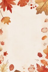 Charming autumn-themed illustration with cute animals and colorful leaves.