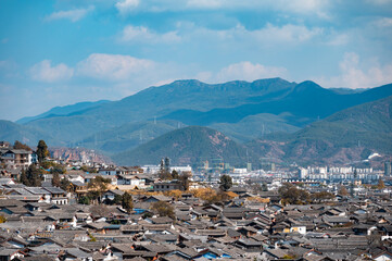 Old Town of Lijiang and mountains, Yunnan Province, China 