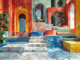 Wooden blocks in bright colors, scattered around a child's drawing on a board, invite imaginative play and construction