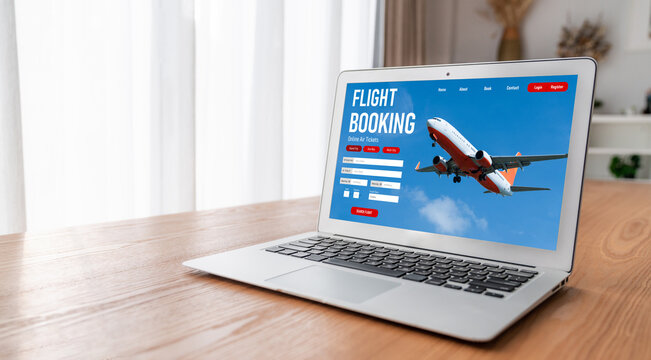Online flight booking website provide modish reservation system . Travel technology concept .