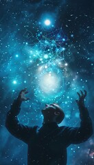 Obraz premium Enchanting digital art of the universe with starry sky and luminous sacred geometry symbols