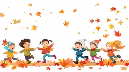 Fototapeta premium Illustration of Group of kids flying kites in a meadow
