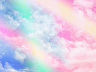 beauty sweet pastel pink and green colorful with fluffy clouds on sky. multi color rainbow image. abstract fantasy growing light