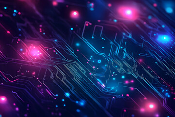 Abstract Background with Neon Lines and Glowing Circles