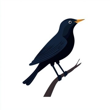 recommend clip art: Thrush Perched on Branch in Silhouette Against White