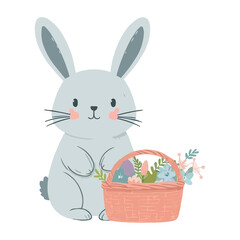 Cute Beaver and Hare in Spring Animals Theme Vector Illustration on White Background