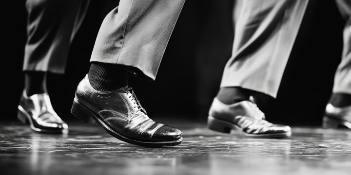 Close-up of men�s dress shoes in motion during a tap dance performance.