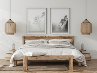 Minimalist Bedroom with Wooden Bed and Natural Elements