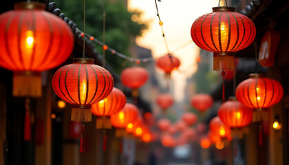 Colorful lanterns hanging in the streets of Hoi An, Vietnam, casting a warm glow during festive celebrations._00001_