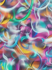 A vibrant abstract pattern featuring colorful swirls and soft gradients.