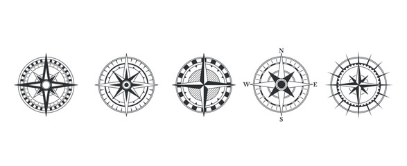 Vintage Compass Designs Featuring Intricate Details And Classic Style. Each Compass Illustrates Unique Patterns