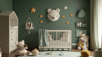 Cozy and Modern Nursery Decor with Bear and Star Theme 3d animation