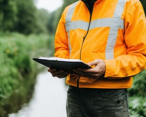 Hydrologist conducting stream gauging to monitor water flow changes due to seasonal variation, Stream gauging, Water resource monitoring